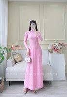 CARMEN Ao dài Gam| Pink daisy pattern Ao dai with buttons collar