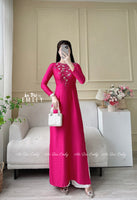 YUSRA Fuchsia ao dai with hang beading crystals flowers