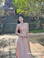 NELLIE Nude ao dai with designed crystals collar