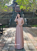 NELLIE Nude ao dai with designed crystals collar