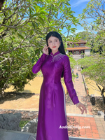 ADELYNN Purple ao dai with designed crystals collar