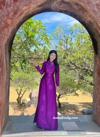 ADELYNN Purple ao dai with designed crystals collar