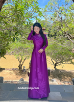 ADELYNN Purple ao dai with designed crystals collar