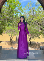 ADELYNN Purple ao dai with designed crystals collar