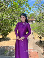 ADELYNN Purple ao dai with designed crystals collar