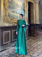 ESTELLA Dark Green ao dai with designed crystals collar