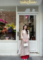 ALICE Mulberry silk ao dai with happy daisy patterns|