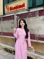 VICKY Pink Ao Dai Set with embroidery flowers