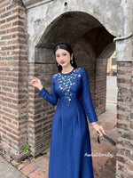 MABEL Ao dai lụa kết hạt| Dark blue ao dai with crystals