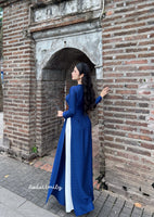 MABEL Ao dai lụa kết hạt| Dark blue ao dai with crystals