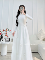 AMELIA White ao dai| Hand beading Collar n embroidery flowers with crystals