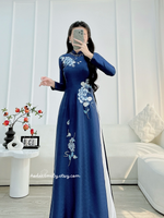 BLUEBELL Hand beading collar with embroidery flowers with crystals