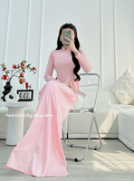 AURORA Rose patterns Pink Pre made ao dai with crystals collar