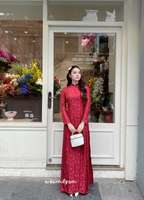 AILANY Double layers Burgundy Gam with pearls