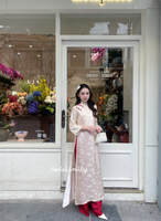 ALICE Mulberry silk ao dai with happy daisy patterns|