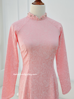 AURORA Rose patterns Pink Pre made ao dai with crystals collar