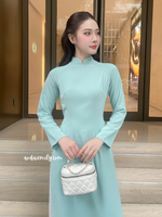 ZELDA Plain Sage green ao dai with pearls