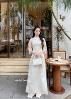ZURI Beige Neutral color Ao Dai with spring patterns