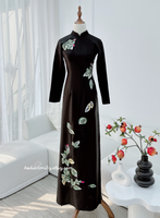 HATTIE Aó dài lụa with embroidery Flowers