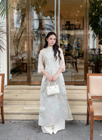 ZURI Beige Neutral color Ao Dai with spring patterns