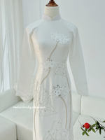 MARY White 3D lotus flowers with Hand beading crystals Ao dai