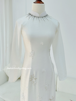 MAISIE White 3D flowers with Hand beading crystals Ao dai
