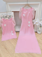 KYLA Pink Matching Mom & Girl Ao Dai with 3D flowers