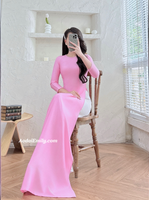 KIRA Plain Pink ao dai with pearls