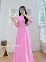 KIRA Plain Pink ao dai with pearls