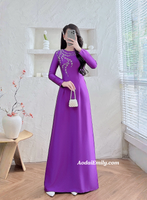 RAEGAN Purple ao dai with hand beading crystals collar