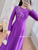 RAEGAN Purple ao dai with hand beading crystals collar