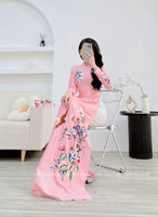 LOGAN Pink embroidery traditional ao dai