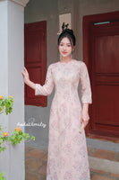 SCARLETT Pastel Pink Printed Mini Rose flowers ao dai set