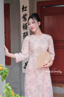SCARLETT Pastel Pink Printed Mini Rose flowers ao dai set
