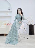 LEILANI Ao dài lụa gấm hoa cúc kết hạt