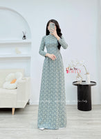 LEILANI Ao dài lụa gấm hoa cúc kết hạt