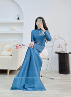 OLIVIA Dark Blue embroidery ao dai