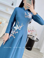 OLIVIA Dark Blue embroidery ao dai