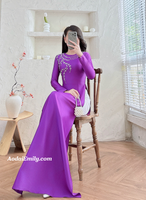 RAEGAN Purple ao dai with hand beading crystals collar