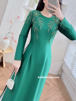SKYE Plain Dark Green ao dai with hand beading designed crystals