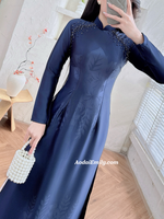 ANGEL Dark Blue ao dai with designed crystals
