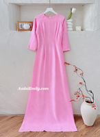 KIRA Plain Pink ao dai with pearls