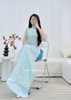 LUCY Blue Modern ao dai with embroidery patterns