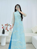 LUCY Blue Modern ao dai with embroidery patterns