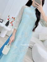 LUCY Blue Modern ao dai with embroidery patterns