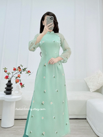 LAYLA Light green modern ao dai set with mini daisy embroidery