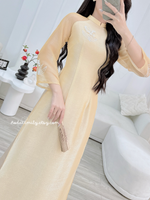 HANNAH Modern ao dai with hand beaded lily of the valley flowers