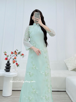HELEN Sage Green Modern ao dai with embroidery flowers patterns
