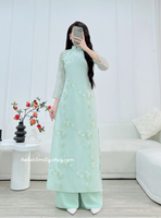 HELEN Sage Green Modern ao dai with embroidery flowers patterns