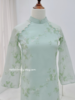 HELEN Sage Green Modern ao dai with embroidery flowers patterns